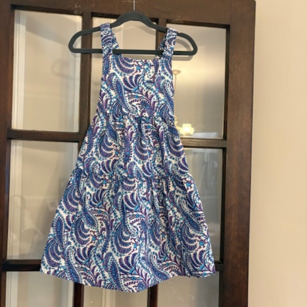 J.Crew Crewcuts Blue and Purple Paisley Dress with Crisscross Straps, Size 6